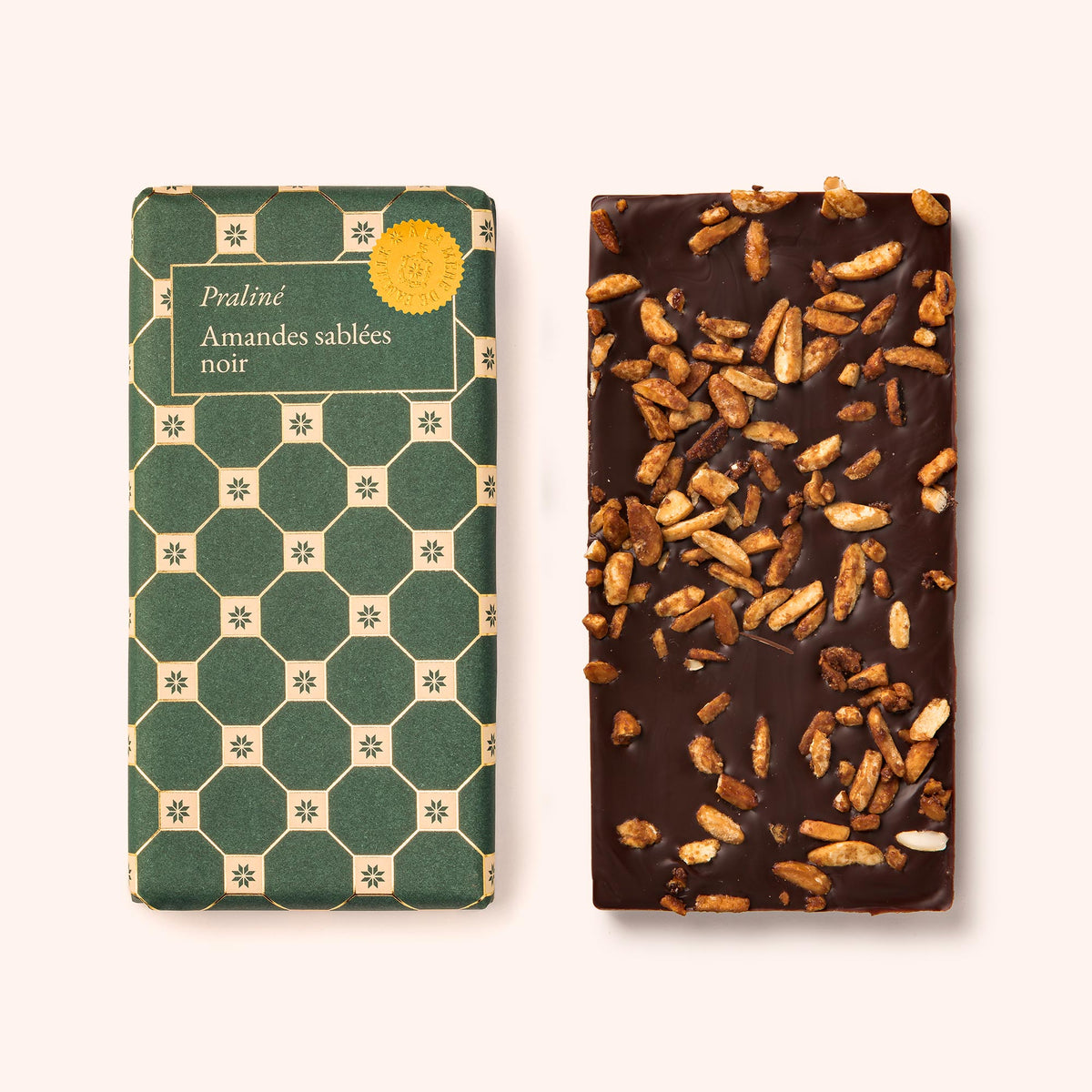 Tablette chocolat praliné amandes sablées noir